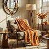 Autumn Pumpkin Maple Leaf Flannel Throw Blanket Orange Fall Harvest Botanical Soft Cozy Sofa Throw Blanket