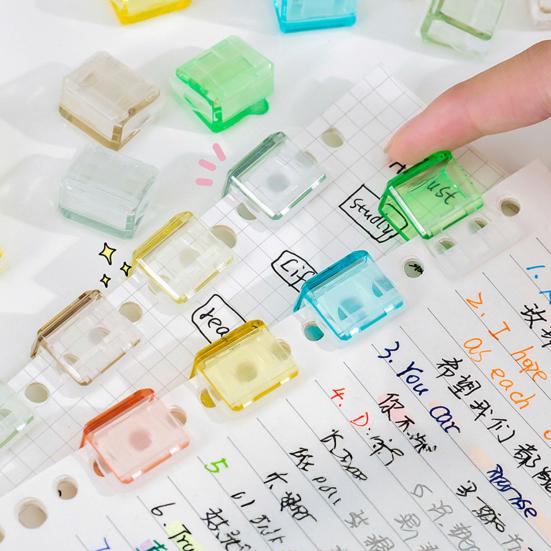 10Pcs Transparent Paper Clip Pusher Reusable File Clips for Students Office No-Punch Binding Document Organizer