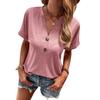 T-shirt Casual Chic a Maniche Corte con Bottoni e Scollo a V Taglie Forti, Top Leggero Estivo per Donna