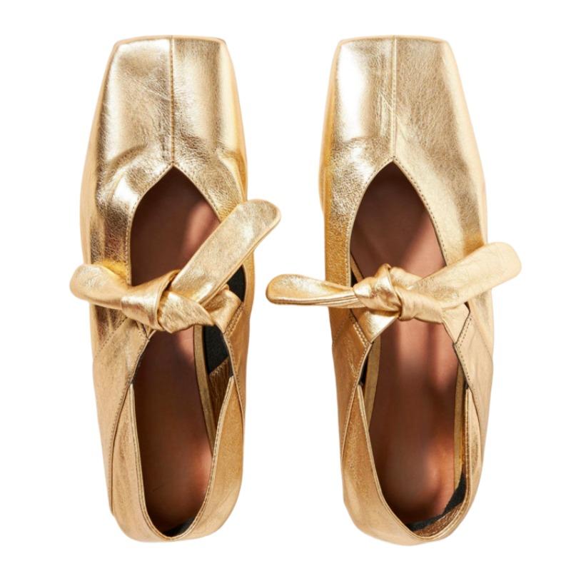 Fashion Cross Strap Concise Flat Sole Single Shoe Spring AutumnBlack Gold Punk Style 2024 New Fashion Women Shoes Size 43 Handmade Shoe