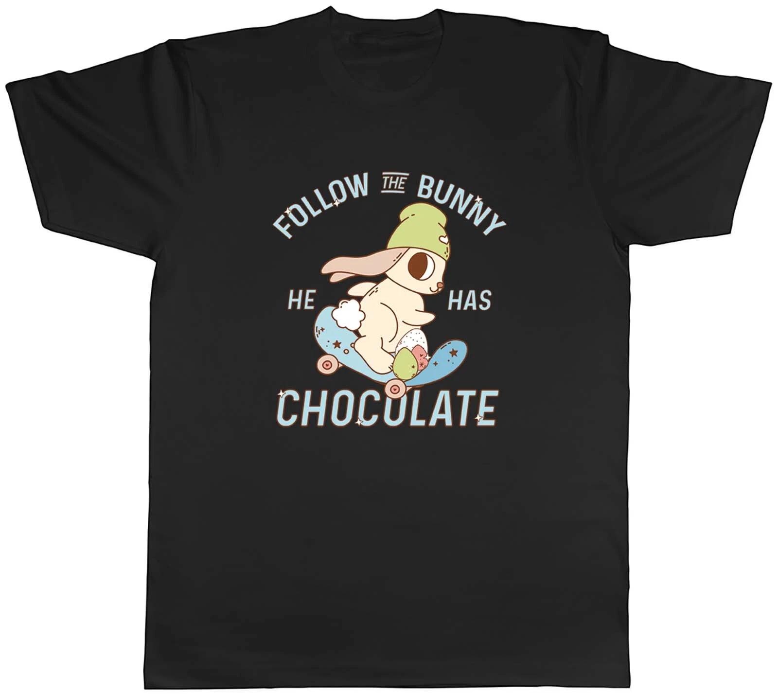 Follow the Easter Bunny Mens T-Shirt He Has Chocolate Eggs Skating Skater Tee L