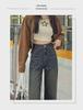 Women's Cement Gray High Waist Slim Straight Jeans - Nostalgic American Style, Wide Leg.
