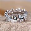 Cute Plumeria Flower White Fire Opal Rings For Women Vintage Silver Color Engagement Bands Jewelry Christmas Gifts