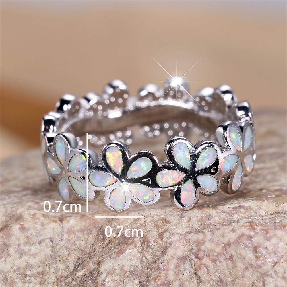 Cute Plumeria Flower White Fire Opal Rings For Women Vintage Silver Color Engagement Bands Jewelry Christmas Gifts