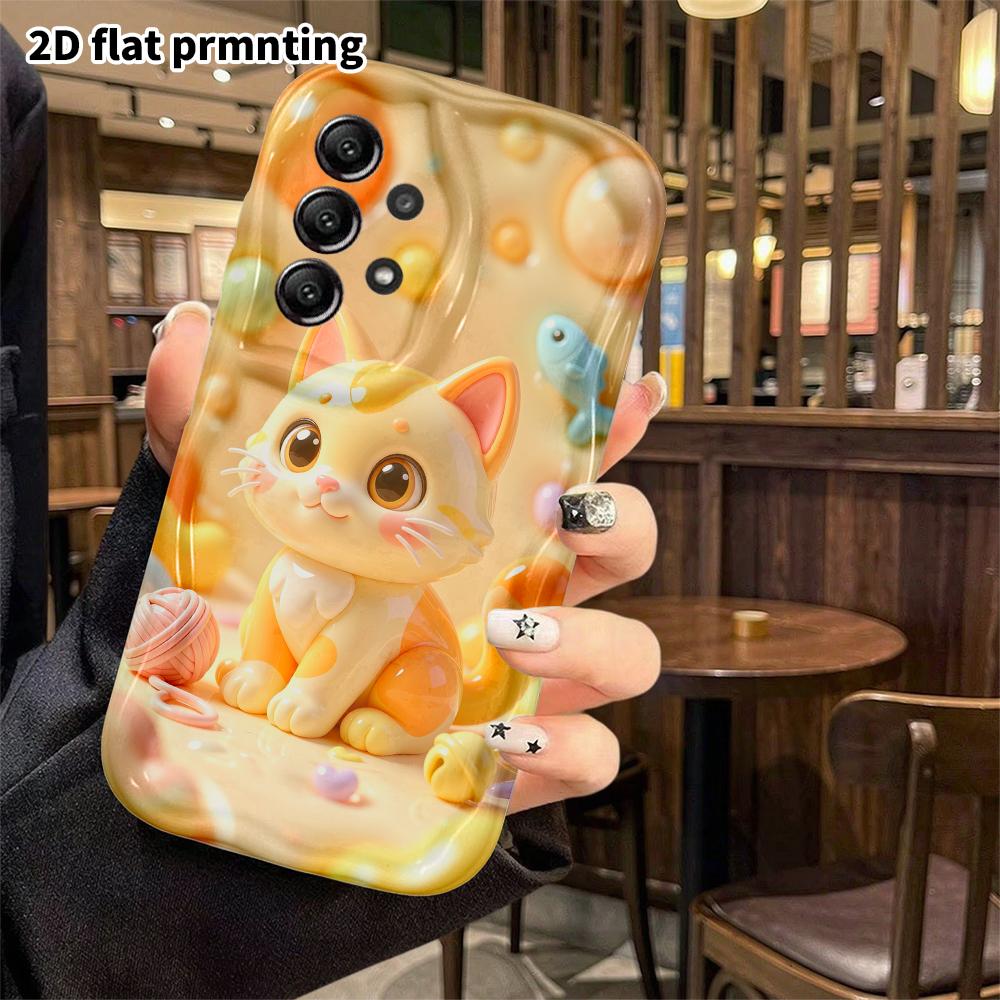 Phone Case: 2D flat design suitable for Samsung Galaxy A34 A35 M05 M06 S20 S22 S21 FE Plus 5G protective case, orange and white little kitty, perfect 