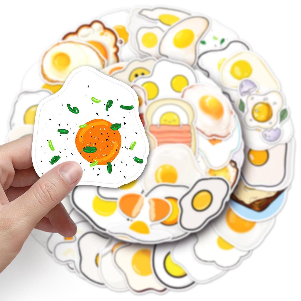 50pcs Cartoon Fried Egg Stickers - Waterproof for Lunch Box, Diary, Refrigerator Decoration
