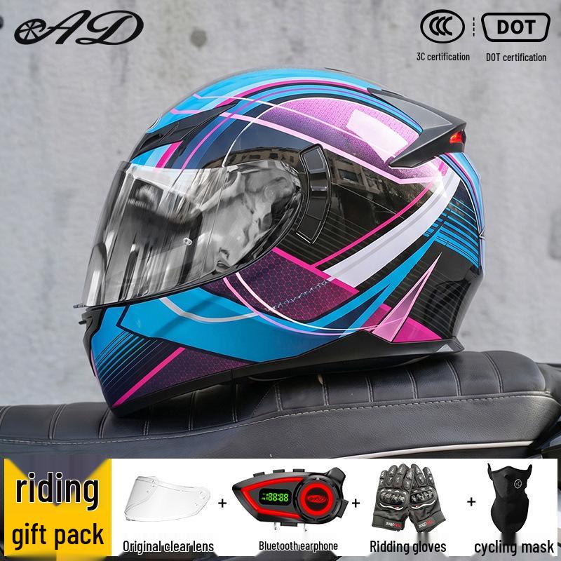 Bluetooth Smart Taillight Flip-Up Motorcycle Helmet for Men and Women - All-Season, Full Coverage for Electric and Off-Road Riding