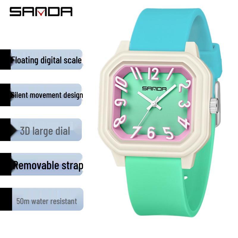 

Sanda Красовые Минималистичные Студенческие Кварцевые Часы с 3D Шкалой и Водонепроницаемым Дизайном