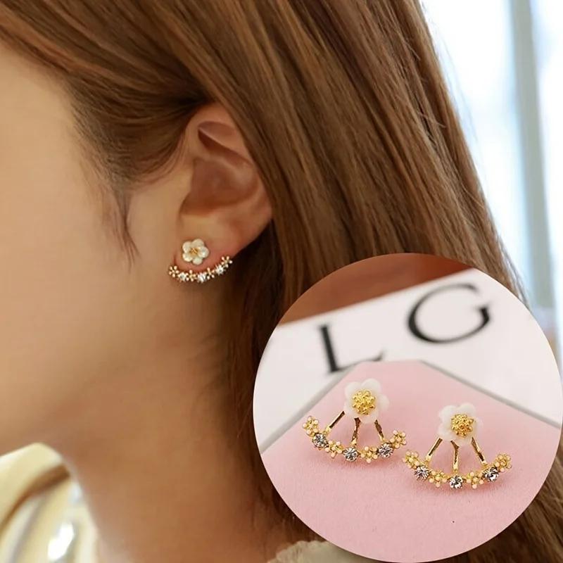 Korean Fashion Earrings, Back Hang Stud Earrings, Trendy Floral Jewelry for Women Gift