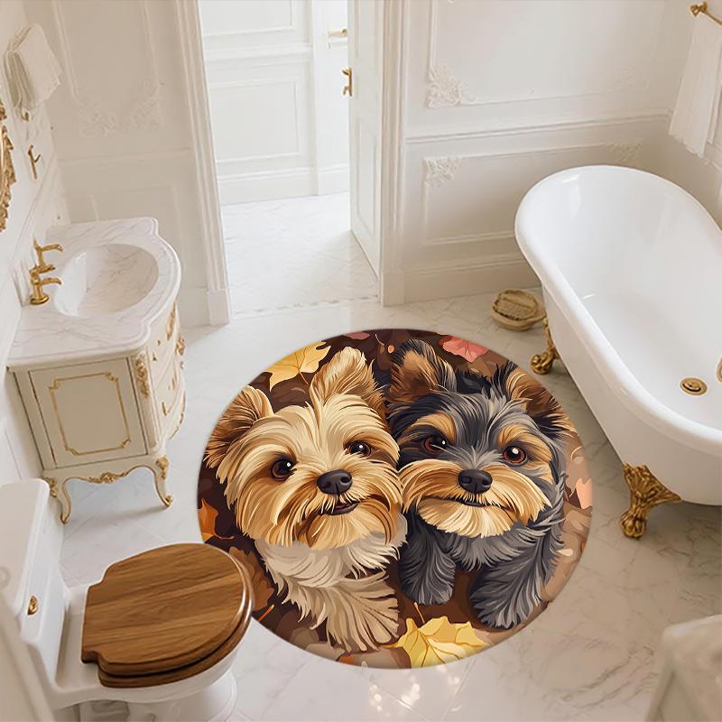 Two Yorkshire Terriers Pattern Round rug,Carpet Rug for Living Room Bedroom Sofa Playroom Decor,Non-slip Floor Mat,Holiday Gifts and Birthday Gifts