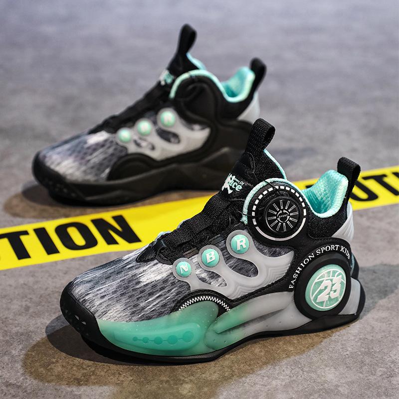 Children's Middle-aged and Older Children's Basketball Shoes 2025 Autumn and Winter New Boys' Actual Combat Training Sports Shoes Rotating Buckle Brea