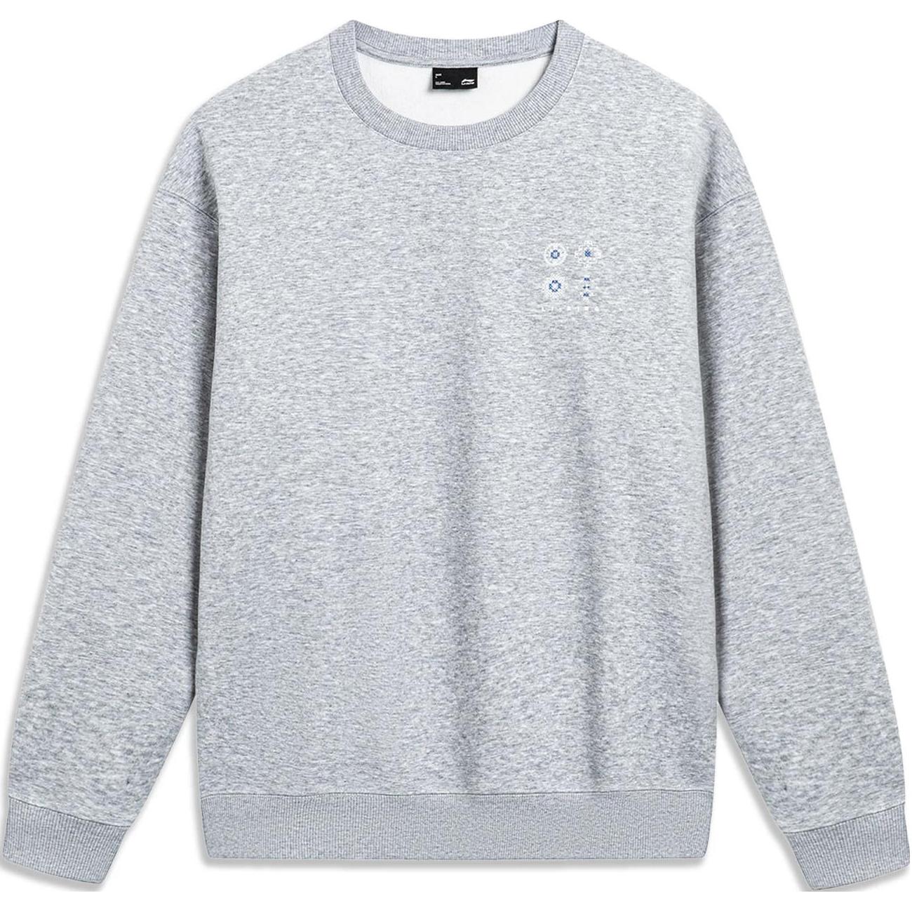 

Li-Ning China Culture Series, однотонный теплый свободный пуловер на флисовой подкладке, мужские топы, цветочный серый AWDT901-1 M