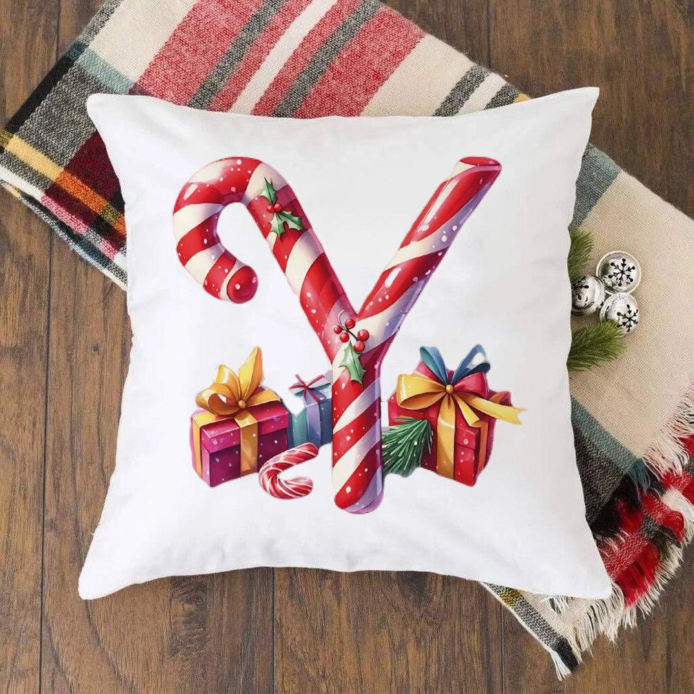Christmas Kids Bedroom Cushion Cover Christmas 26 Letter with Santa Claus Couch Pillow Cover Xmas Party Decor  Presents for Famliy Kids