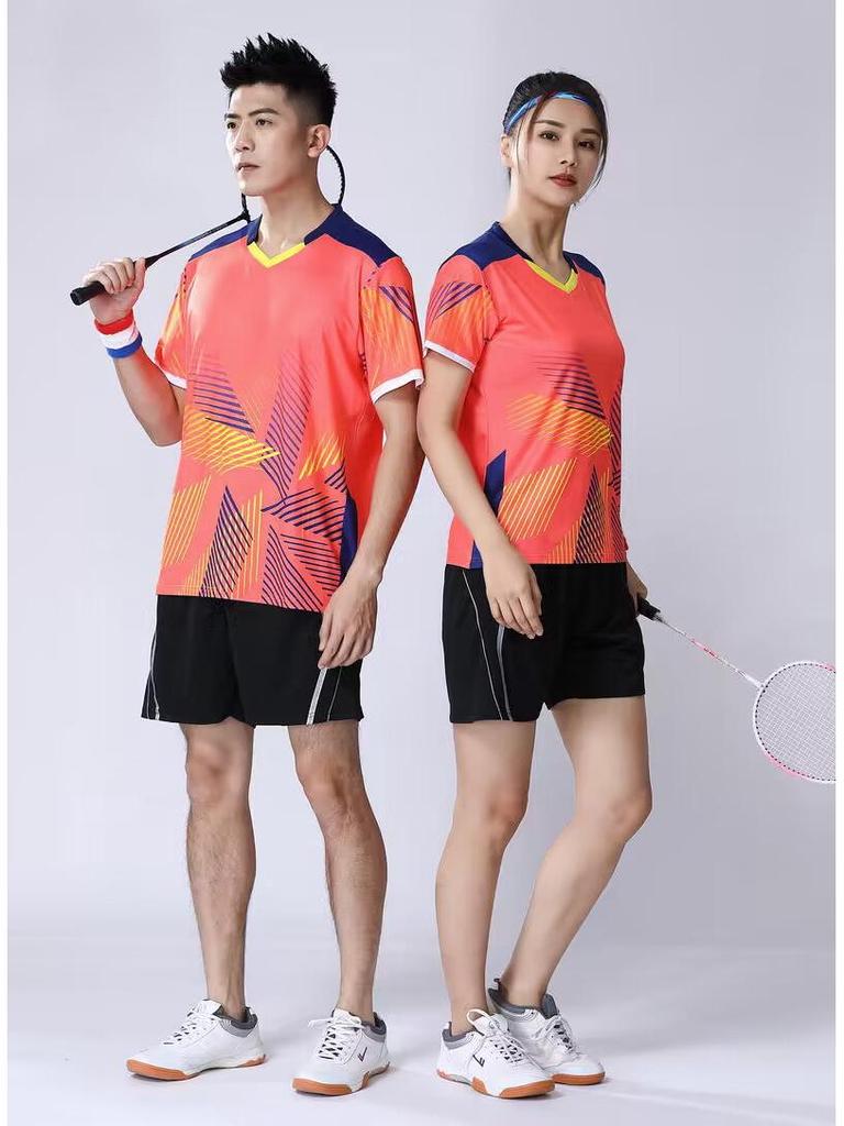 Quick-Dry Short-Sleeve Sports Jersey Set for Table Tennis and Badminton - Men's & Women's Summer Competition Uniform