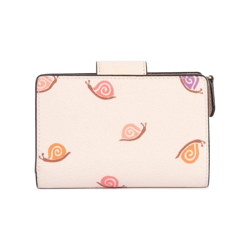 COACH Corner Zip 13 Snail print multi-card slot snap closure Smooth leather and coated canvas Card holder wallet Women's Chalk White