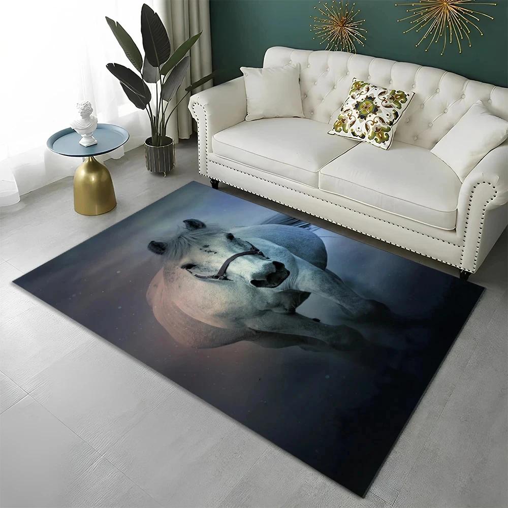 3D Pentium Gallant Horse Steed Animal Carpet Rug for Home Living Room Bedroom Sofa Doormat Decor,kid Area Rug Non-slip Floor Mat