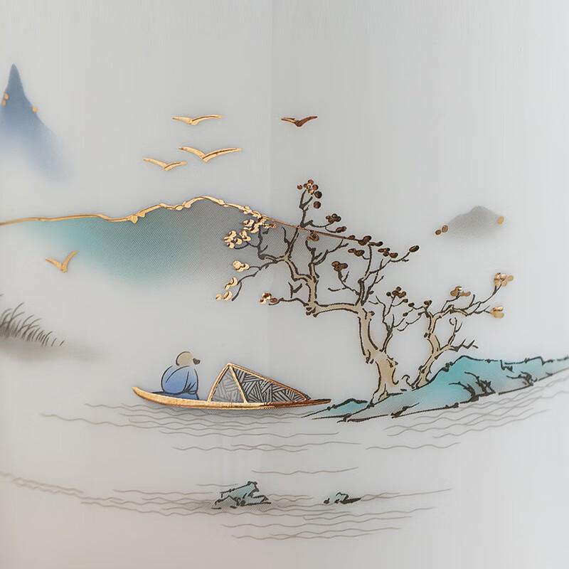 Gold-Inlaid Ceramic Tea Mug Set with Infuser