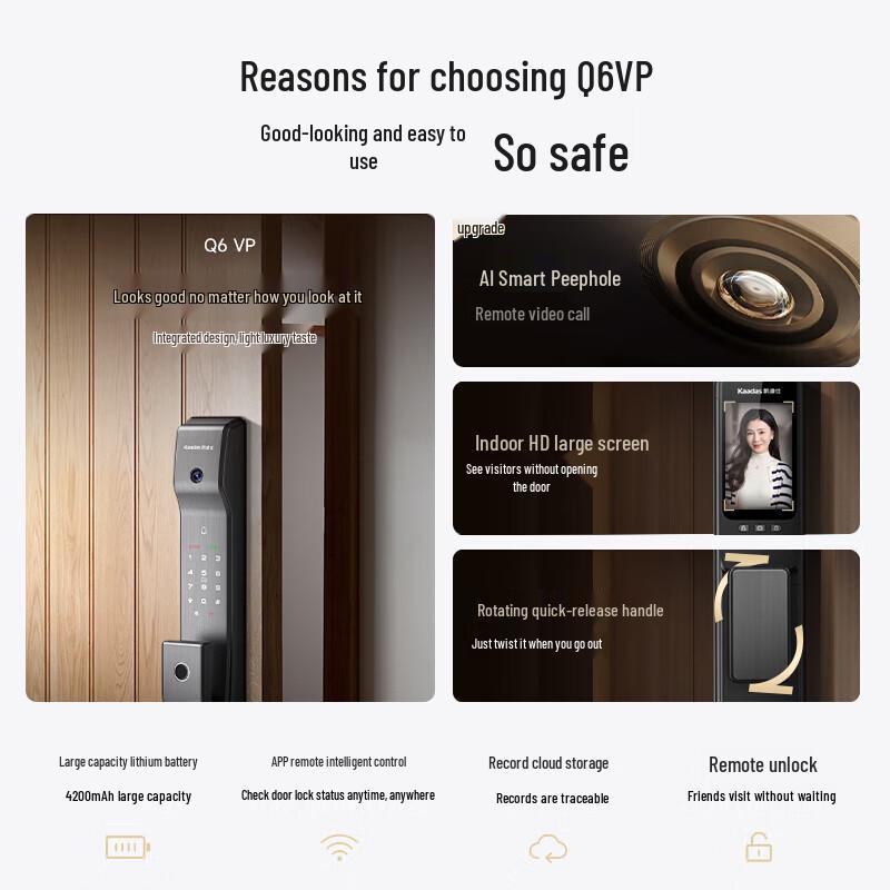 KAADAS Q6 VP Smart Door Lock with Cat-Eye Screen