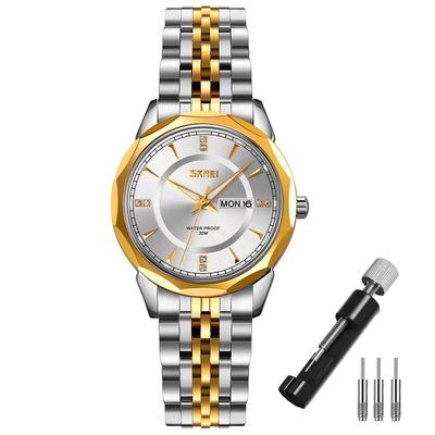 Uhren in und Edelstahl mit Datum und Tag Ein luxuriöses Geschenk für Damen Gold, Silber, Stahl. Stilvoll, klassisch, wasserdicht, analog, einfach, Anzeige.