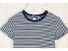 Siqi Women's Ribbed Stretch Cotton Color Block Striped Slim Fit Round Neck Short Sleeve T-shirt