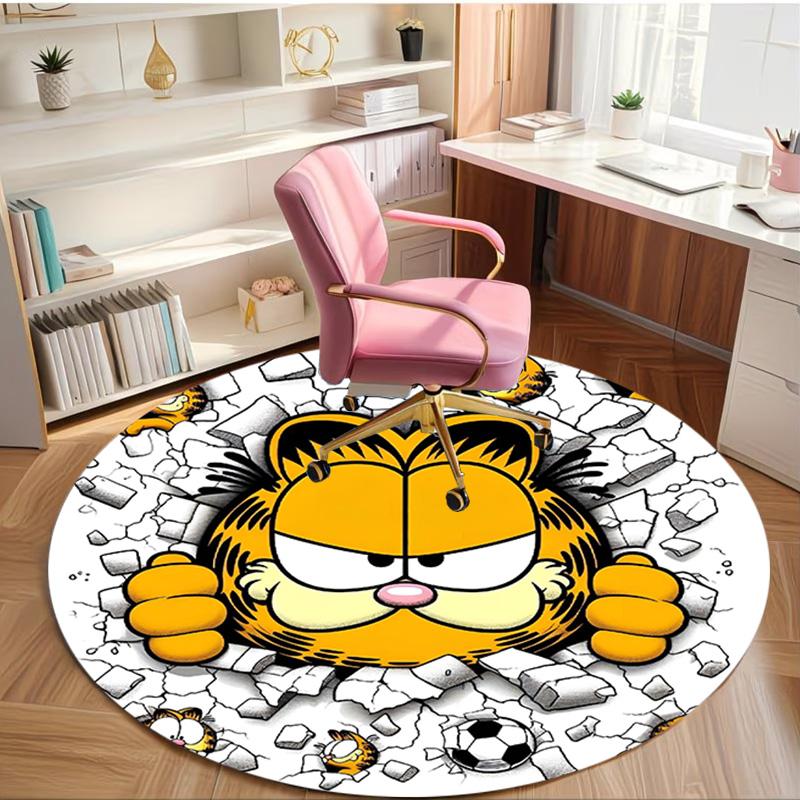 Garfield Print Round Rug, Washable Floor Carpet, For Entryway Dorm Laundry Room Office Study, Home Decor Birthday Christmas Gift