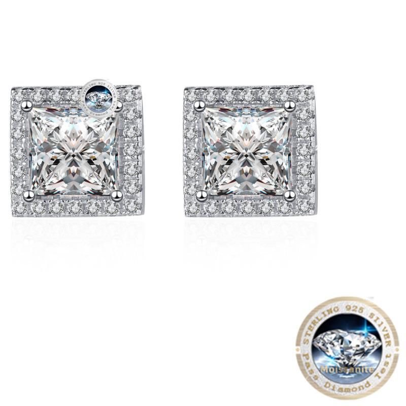 

Bague Ringen, квадратные серьги-гвоздики с настоящим муассанитом, 1/2CT, цвет D, муассанит, ювелирные изделия, подарок для свадьбы, вечеринки, свидания 1ct*2 белый
