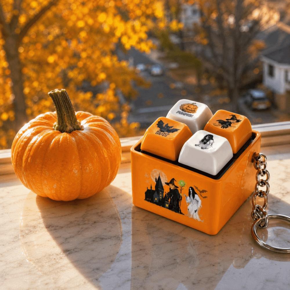 Press Button Fidget Keychain Pumpkin Shape Prank Toy Joke Quotes Pumpkin Keychain  Kids Adults
