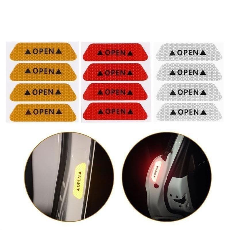 4Pcs Universal Warnung Mark Reflektierende Band Auto Tür Aufkleber Decals OPEN Zeichen Sicherheit Reflektierende Streifen
