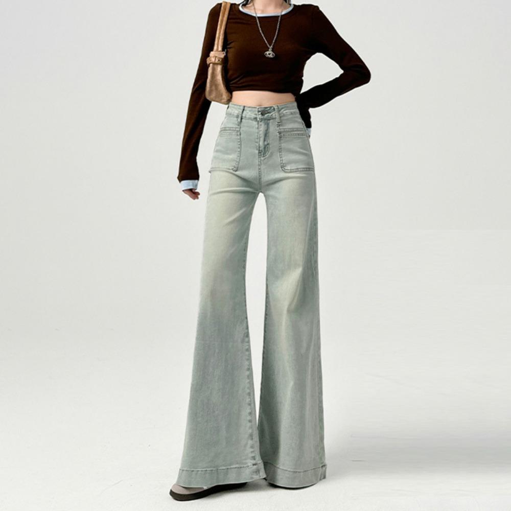 Lazy Korean version of casual straight jeans women's spring and autumn new high-waisted thin loose wide-leg jeans