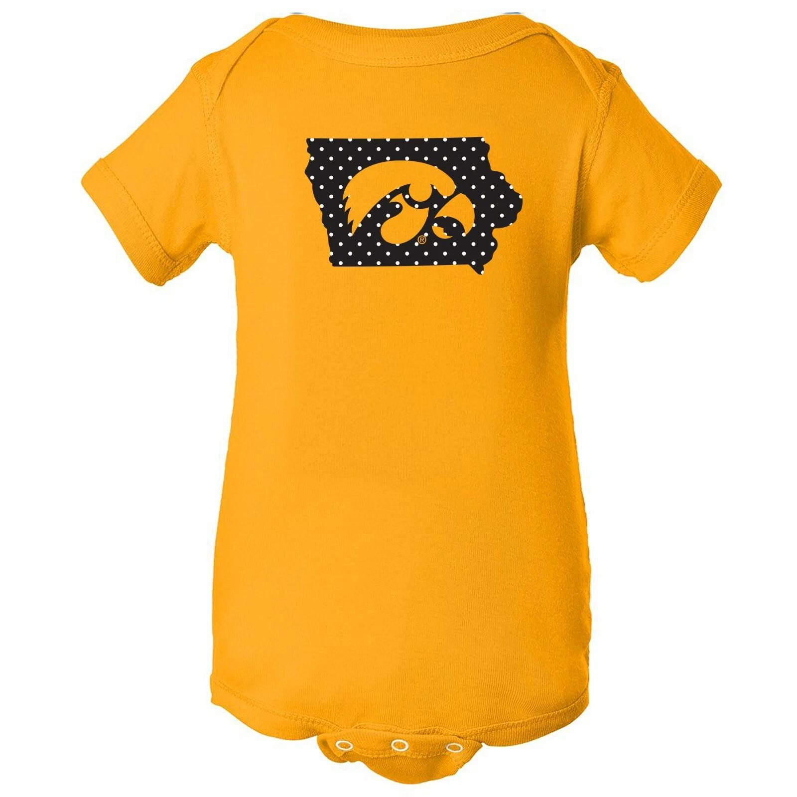 Iowa Hawkeyes Polka Dot State Infant Creeper Bodysuit - Gold S