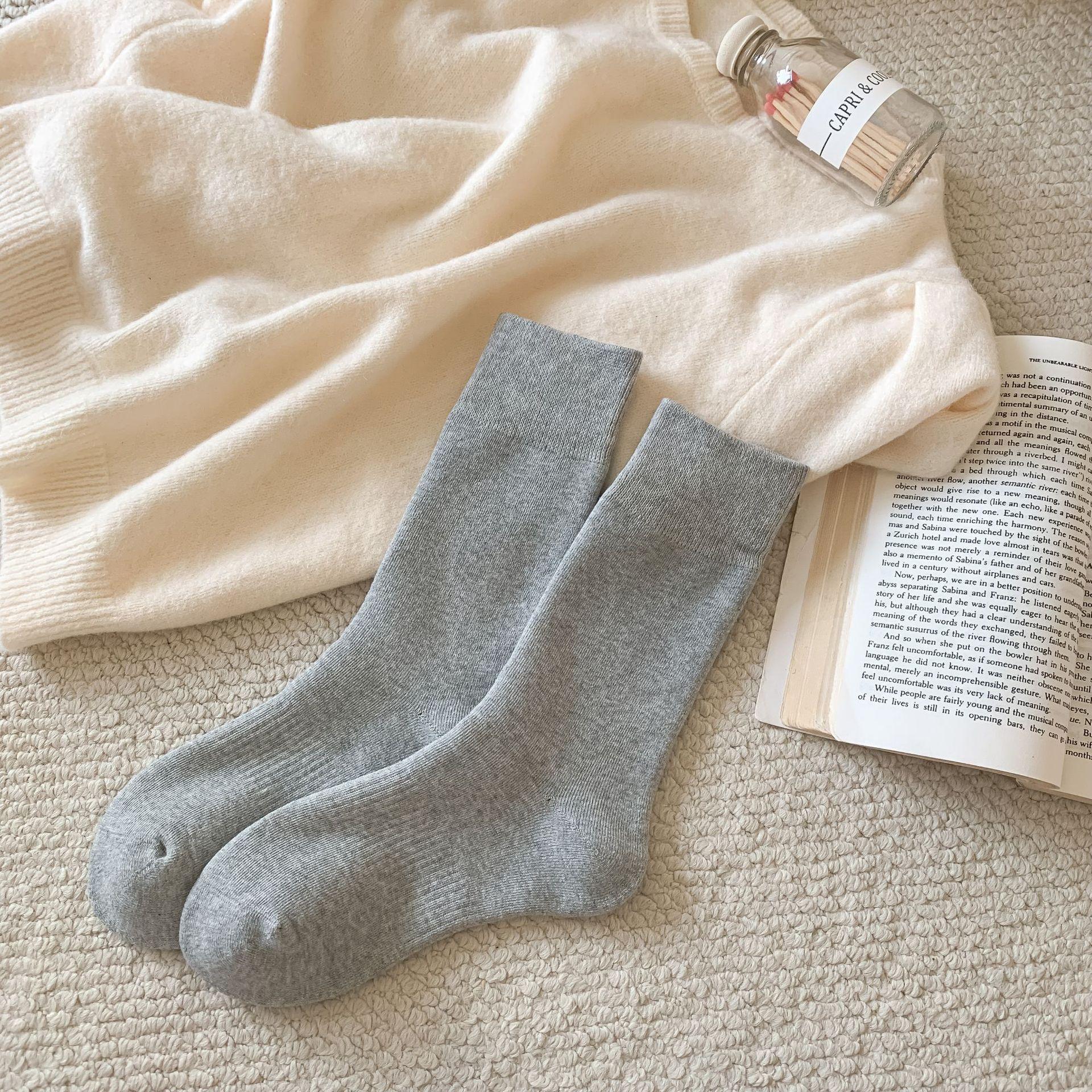 

Носки женские утолщенные теплые из чистого хлопка средней длины однотонные женские носки домашние носки для пола махровые носки носки из Чжуцзи One Size светло-серый
