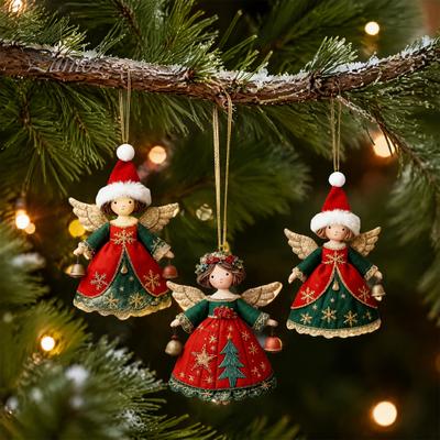 Reusable Wood Holiday Decorations 6/10/12/24/36PCS 2D Flat Wooden Angel Christmas Ornaments, Hanging for Xmas Shaped Tree Trims Tree, Wall,