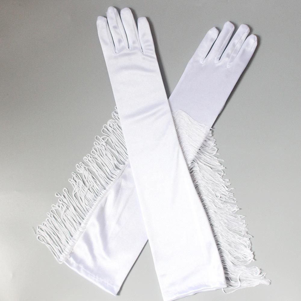 New Tassel Long Color T-gloves Latin Dance Performance Gloves Satin Tassel Bridal Gloves Show