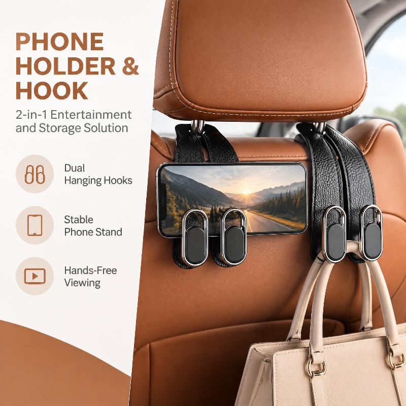 Pvc Leather Car Headrest Hook Conveniently Organizes Car Interior And Provides Stable Hanging Support For Daily Belongings