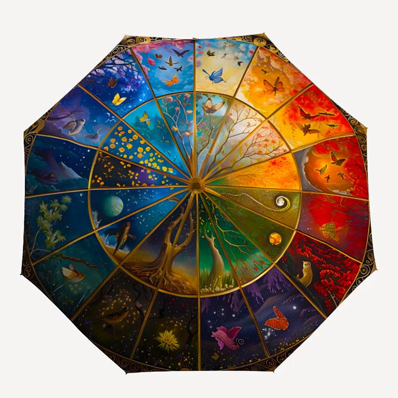

1pc Nature Seasons Fashionable Auto Opening/Closing Folding Umbrella with 8 Bones, Windproof Portable, Daily Use179