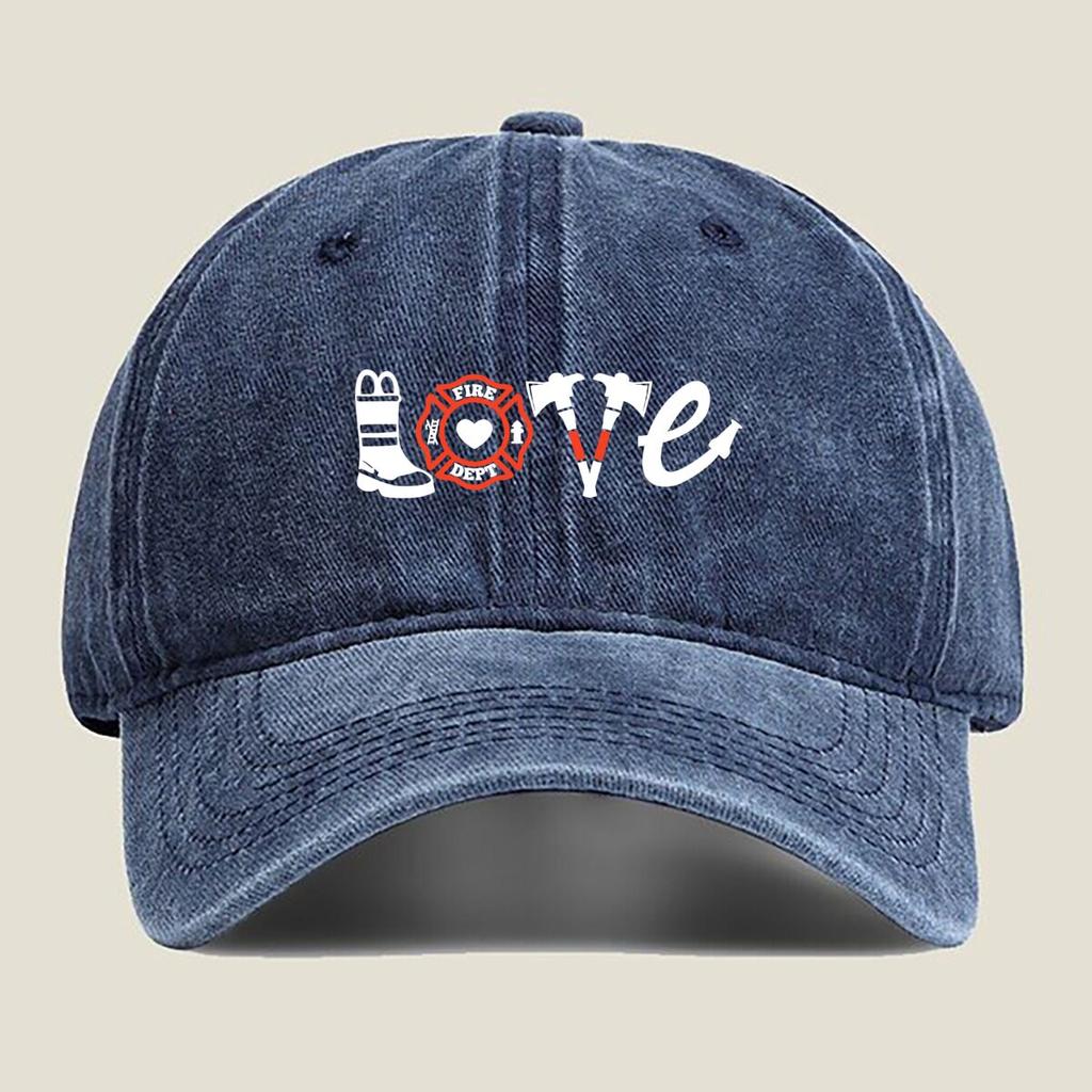 Love Firefighter Symbols Fashion Washed Baseball Cap Hat Outdoor Activities
