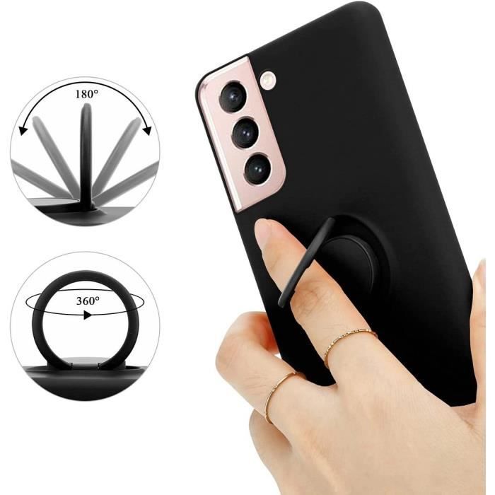 Coque - booling - samsung galaxy s23 - noir - anneau rotatif 360° - souple en silicone
