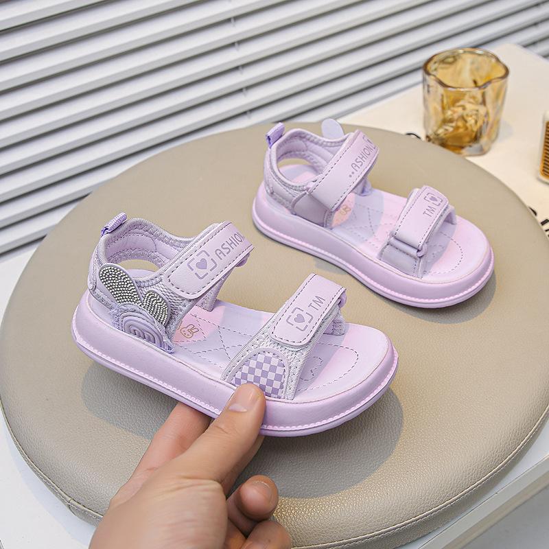 

Spring Summer Girls Open Toe Sandals Heart Bow Mesh Princess Beach Shoes 38 фіолетовий