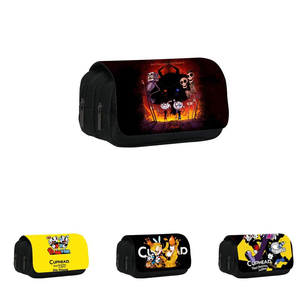 Cuphead Cartoon Double Layer Pencil Case For Kids School Supplies And Stationery Storage