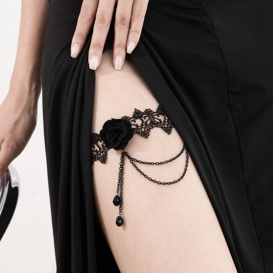 Women Leg Chain 3D Rose Decor with Elastic Band Tassel Chain Faux Crystal Pendant Leg Jewelry Wedding Night Club Party Thigh Garter