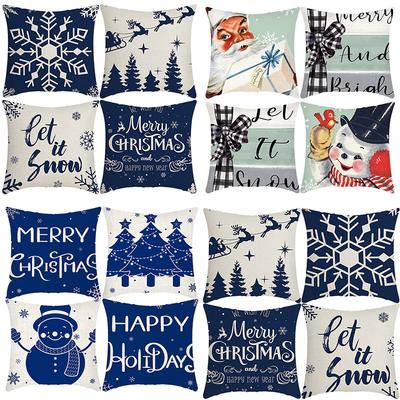 New Christmas Pillowcase Linen Digital Printed Short Plush Christmas Pillowcase Cushion Cover