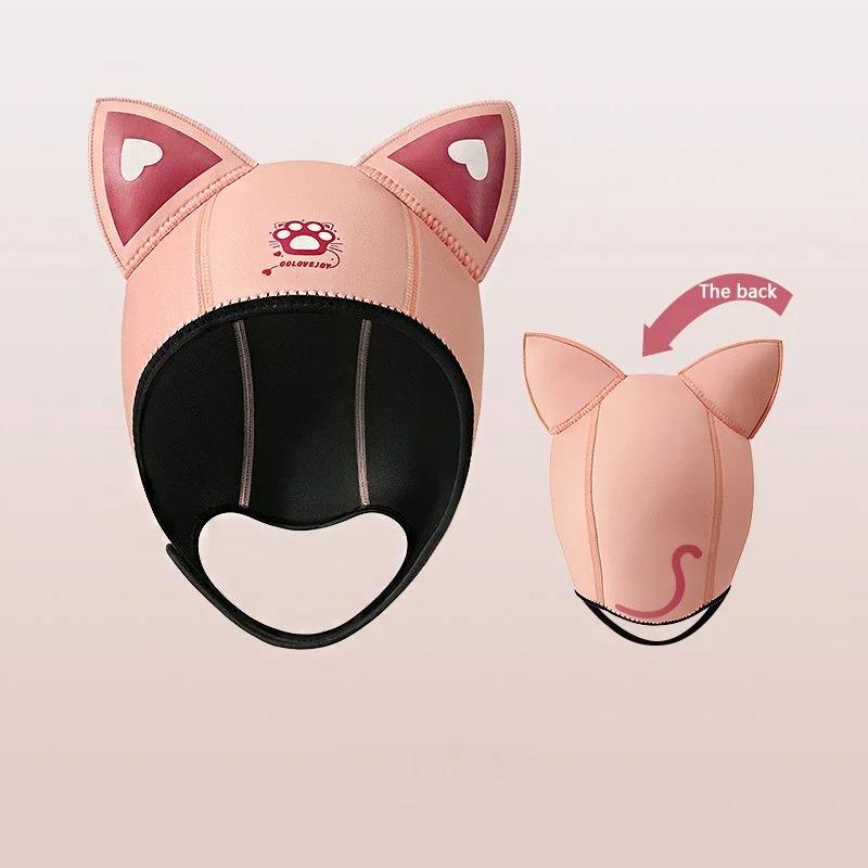 Katzenohren Tauchhaube 3mm Neopren Neoprenanzug Haube Niedliche Damen Badekappe zum Surfen Schnorcheln Wassersport Surf Tauchhut