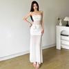 2026 Pure desire style Spice girl three-dimensional rose mesh splicing tube top dress female slim and thin versatile long dress tide