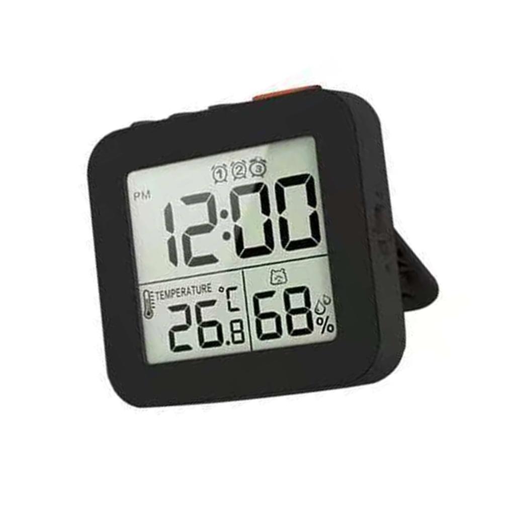 3 Alarm Clock With Temperature Humidity Monitor Backlight Snooze Foldable Design Portable LCD Display For Home Office