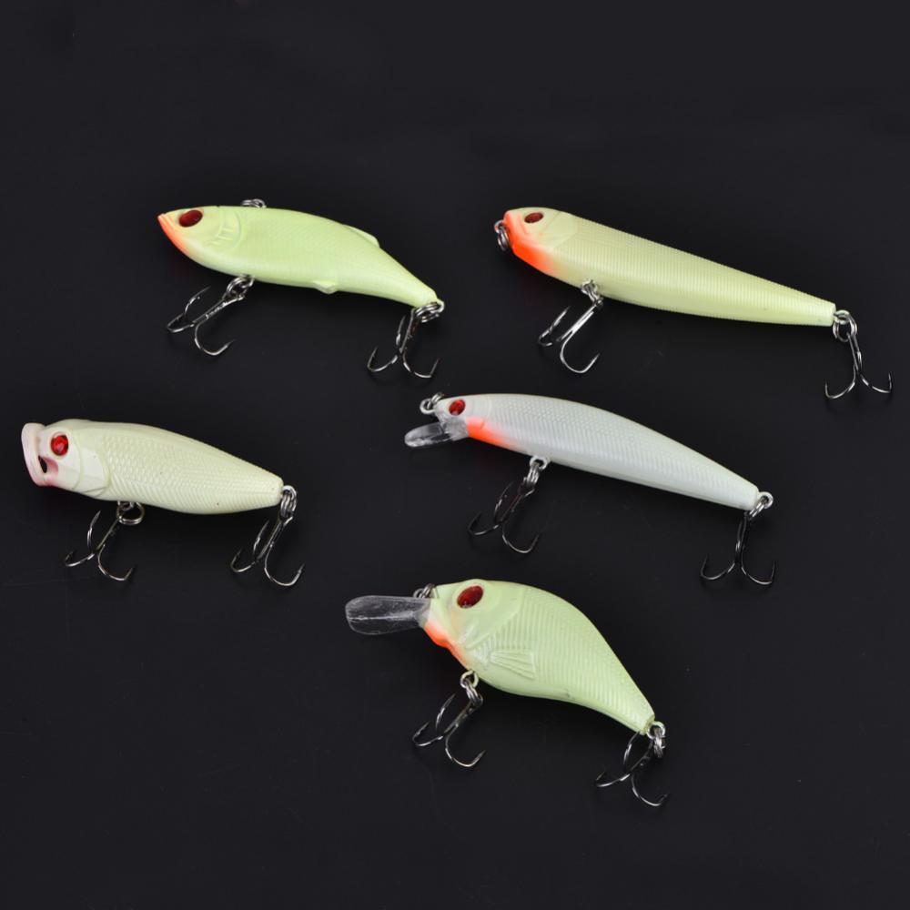 5pcs Luminous Fishing Lures ABS Hard Baits Hook Tackle Accessory