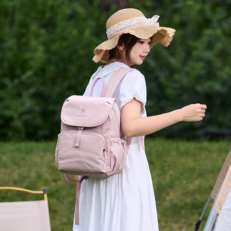 Solid Color Flap Backpack with Front Zipper Pocket Top Handle Adjustable Straps Casual School Daypack