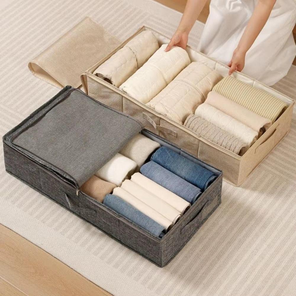 Zipper Closure Under Bed Storage Bag Moisture-proof Cotton Linen Shoe Case  Bedroom