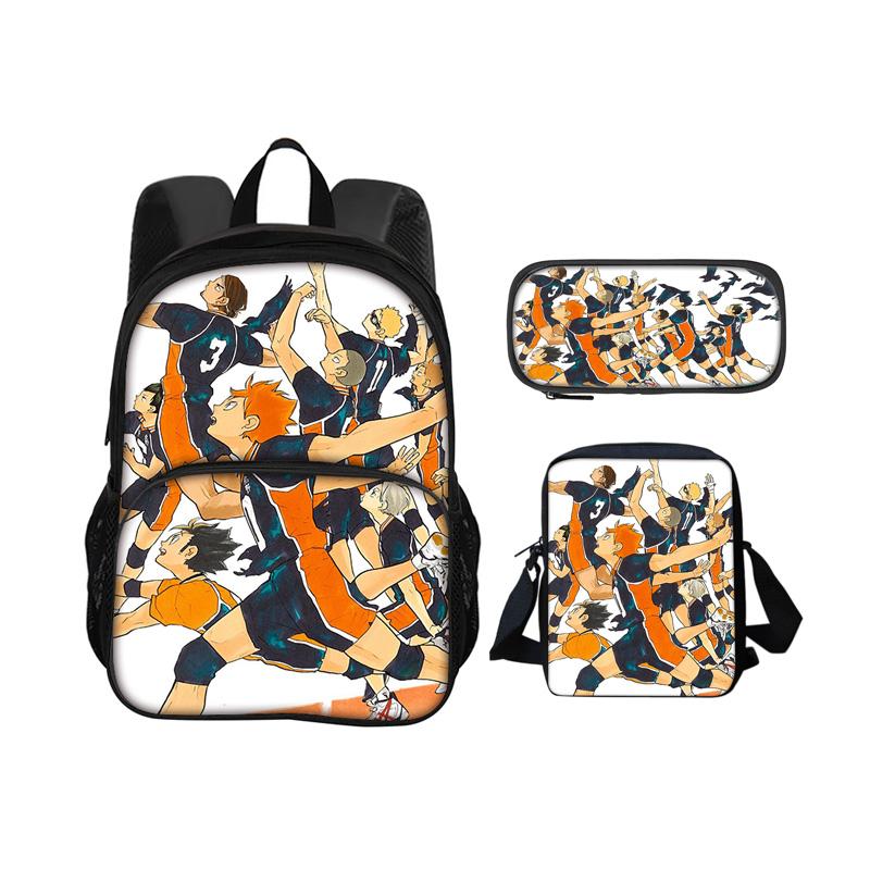 Haikyuu Round Front Carrier, Daily Pack, Pen Bag, Ice Bag, 3Pcs Set Patterned New Style, Best Birthday Gift for School Boys Plus Girls