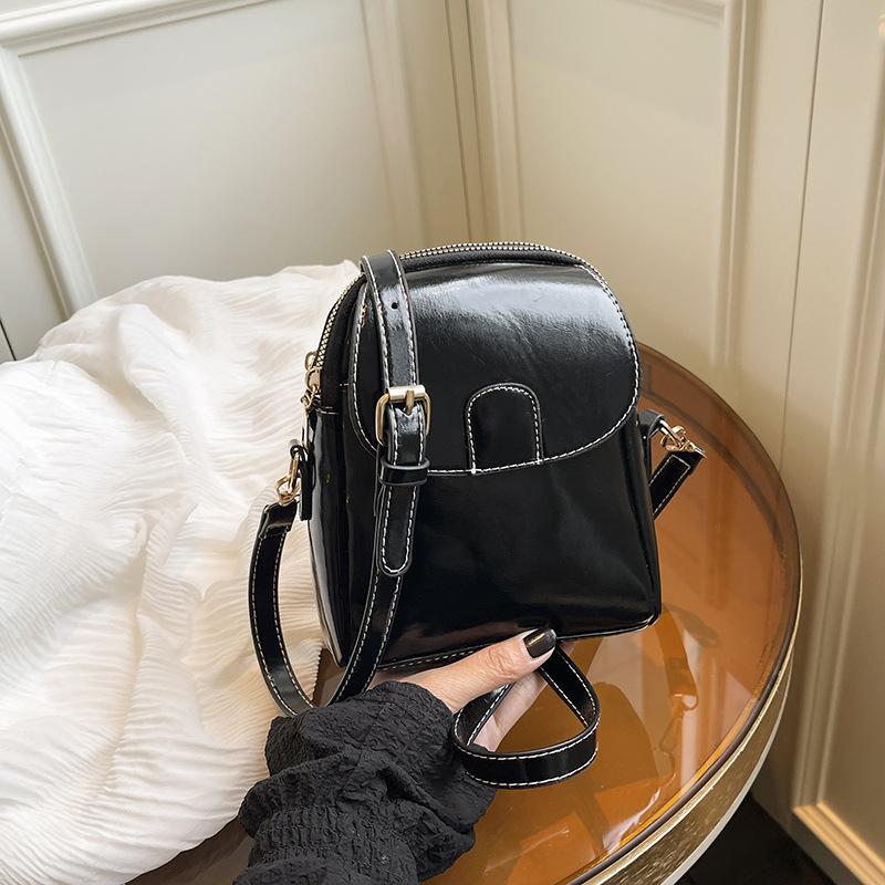 

Текстурированная сумка для мобильного телефона кроссбоди, маленькая квадратная сумка, модная контрастная цветная вставка, магнитная застежка, наплечная мини-сумка-клатч чёрный