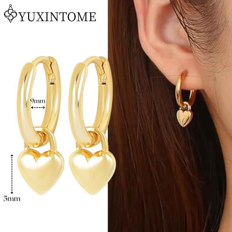 YUXINTOME 925 Silver Ear Needle Zircon Hoop gold Earrings For Women Square Plate Pendant Cutout Heart Earrings Fashion Jewelry